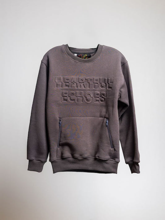 Heartful Echoes Black Long Sleeve Crewneck Sweatshirt with Front Zipper Pockets