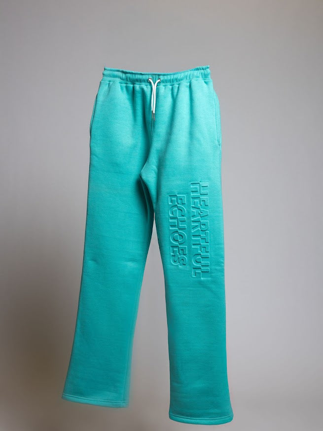 Heartful Echoes Teal Stacked Sweatpants with White Drawstring