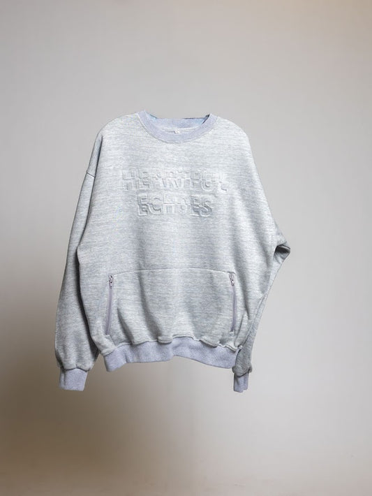 Heartful Echoes Gray Long Sleeve Crewneck Sweatshirt with Front Pockets