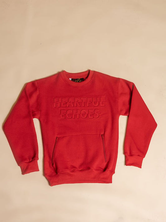Heartful Echoes Long Sleeve Sweatshirt Crewneck with Front Zipper Pockets